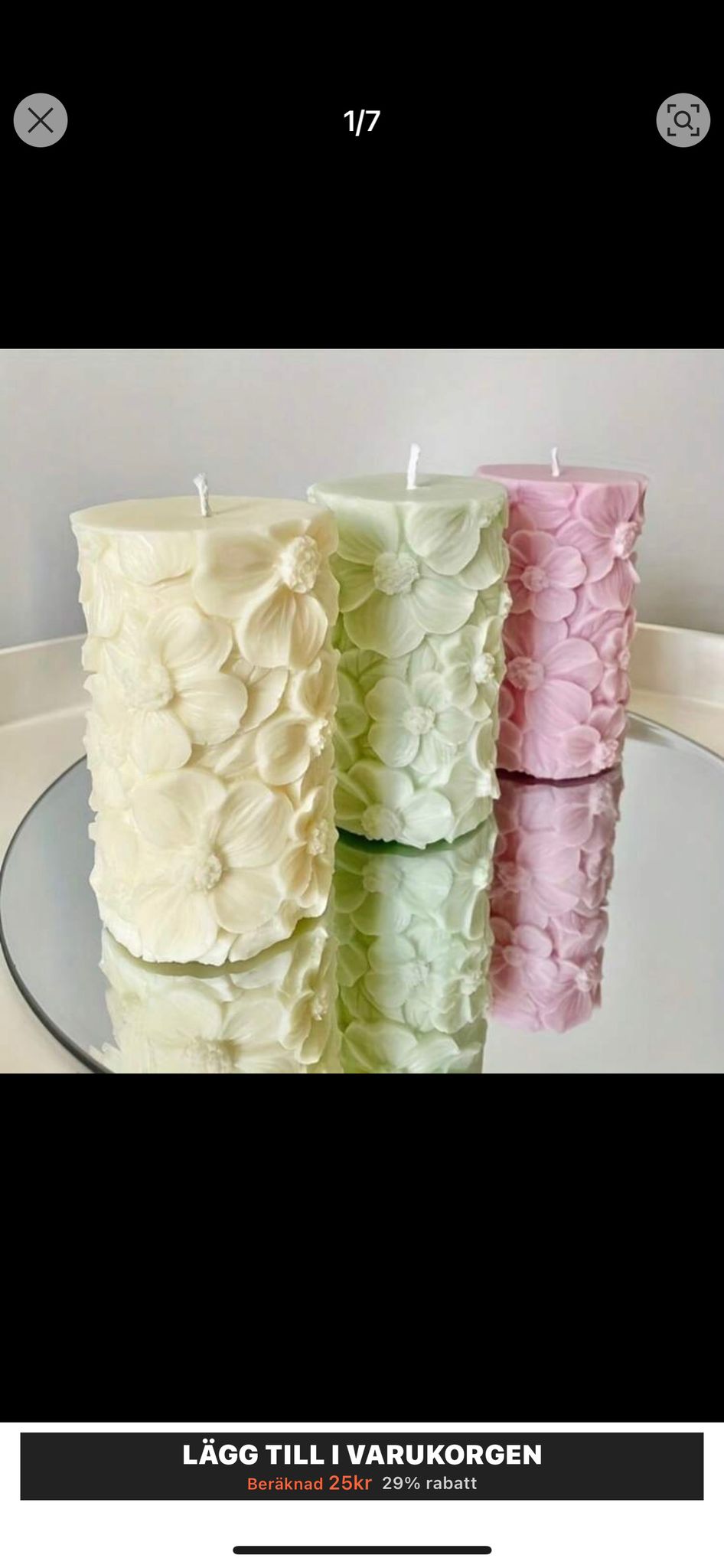 Blomrelief-ljus – Cylindrisk form med 3D-blommor